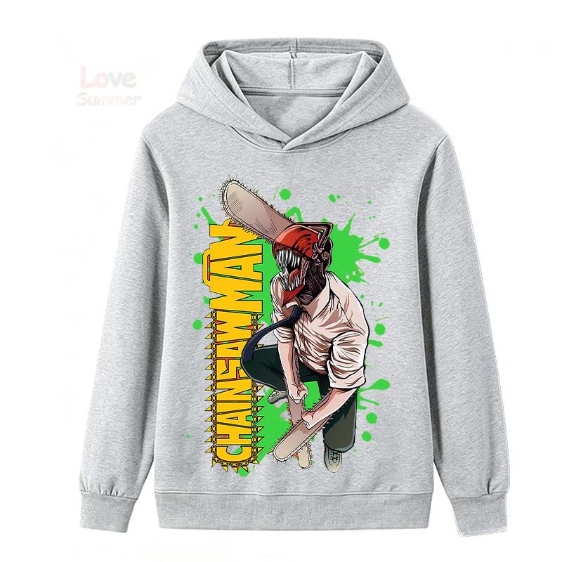 Japanese Anime Chainsaw Man Children Boys Girls Retro Hoodie Cartoon Denji Pochita Funny Graphic Jacket Kids Manga Coat