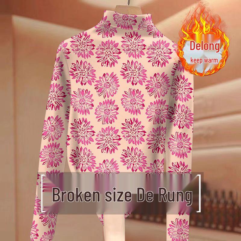 

Plus Size Women s Ribbed Plush Base Layer Top - Semi-High Neck, Long Sleeve, Heat-Retaining, Versatile, Slimming Outerwear for Mature Women 4XL (150-170 jin)
