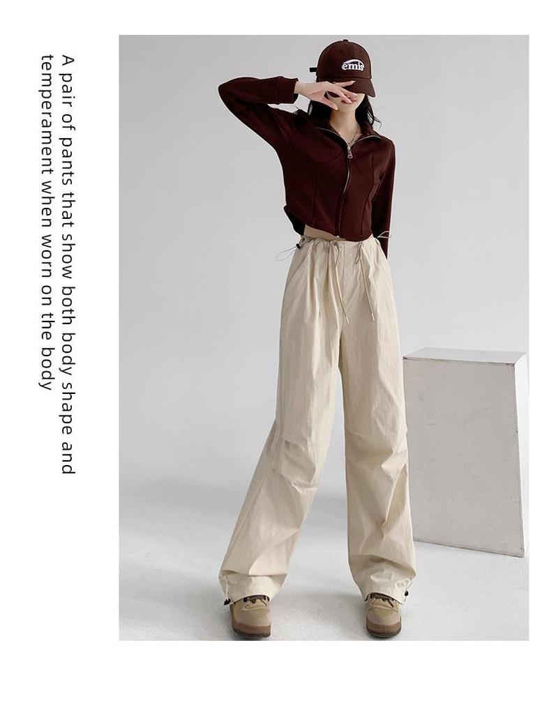 Women's Quick-Dry Military Green Cargo Pants - Spring/Summer Sun Protection, Straight-Leg, Casual Wide-Leg for Sports.