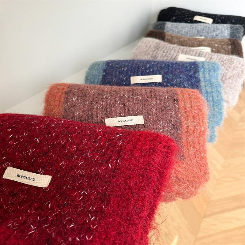 Colorblock Scarf for Women In Autumn and Winter New High End Warm Korean Style Versatile Knitted Hat Set Scarf