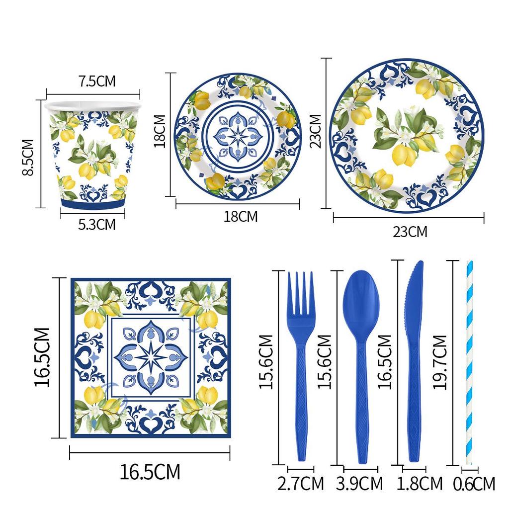 Cross-Border Blue & White Porcelain-Themed Disposable Party Set: Plates, Cups, Napkins for Birthday Decorations.