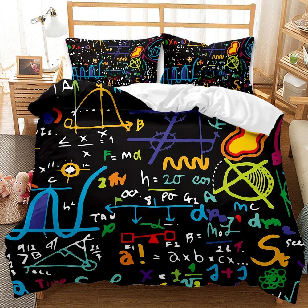 Math Duvet Cover Set Queen Size Mathematics Formula Print Bedding Set For Kids Boys Girls Educational Polyester Comforter Cover