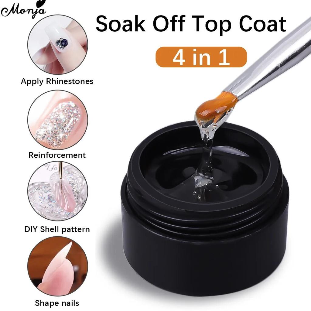 Monja 2PCS 15g No Wipe Top Coat 4In1 Strong Adhesive Hard Gel Rhinestones Glue Reinforcement Varnish Manicure Design Tool