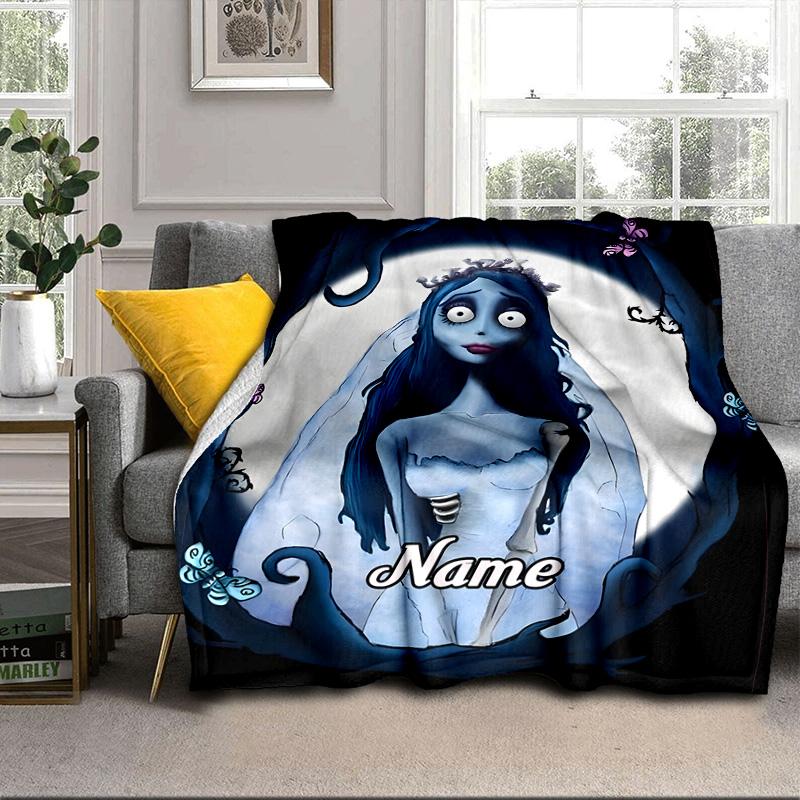 Benutzerdefinierter Name Corpse Bride Kunstdecke Bett Sofa Decke Flanelldecke für Camping, Wandern, Picknick Zubehör, Geschenk für Familie und Freunde