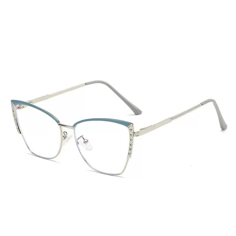 Fashion cat eye flat mirror trendy ultra-light glasses frame retro color-changing anti-blue glasses metal color-changing glasses