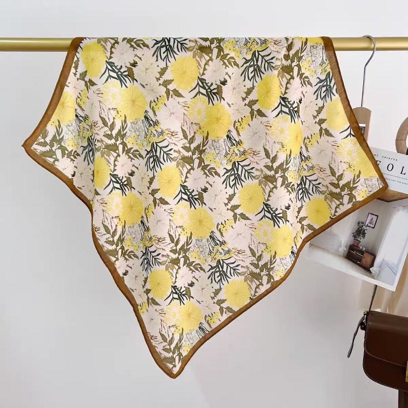 Old Money Wind Cashew Flower Cotton Brown Small Square Scarf Silk Scarf Scarf Shirt Shawl Hair Band Belt Scarf