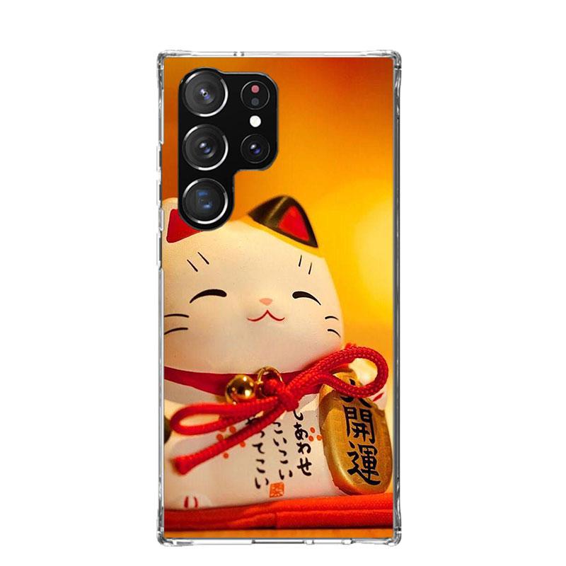 Lucky Cat Maneki Neko Japanese Phone Case For Samsung Galaxy S25 Edge S24 S23 S22 S21 FE S20 Ultra S10 Plus + Art Customized Coq