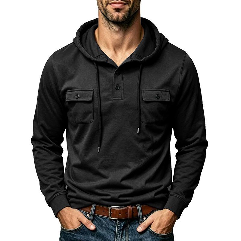 Men Outdoor Long Sleeve Multiple Pockets Drawstring Hooded Sweatshirt