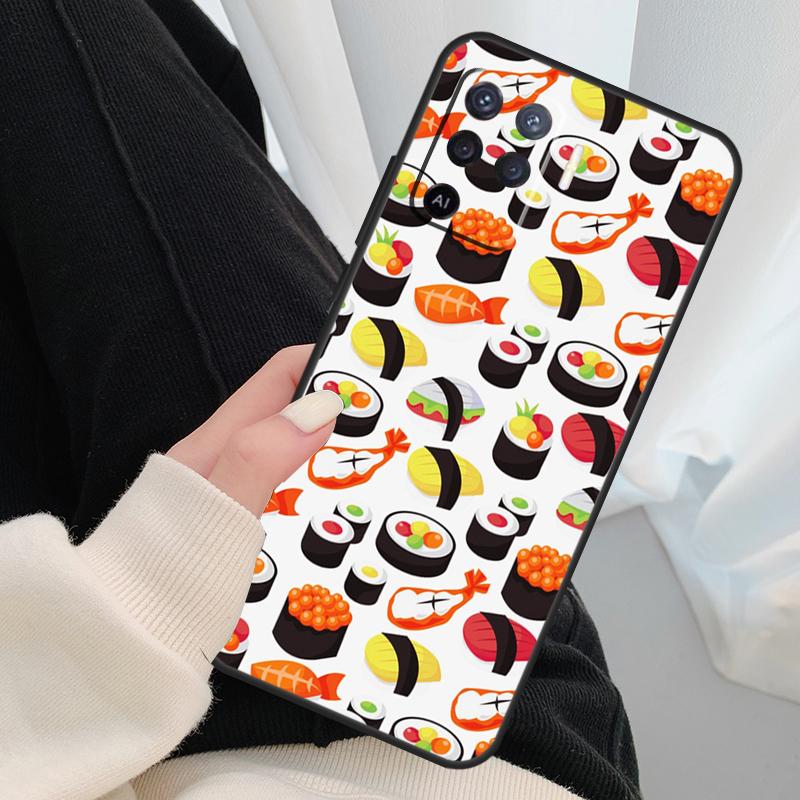 Kawaii Sushi Pattern Case For Oppo A54 A74 A94 A18 A57 A17 A77 A38 A58 A78 A98 A80 A60 A40 A96 A76 A16 A15 A5 Pro