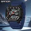 Sanda Men's Multifunctional Waterproof Electronic Watch - Trendy Timer with Dual Display & Three-Time Zone Outdoor Alarm.