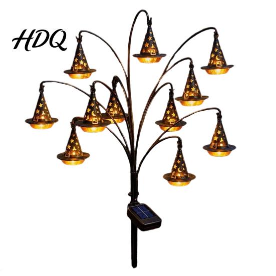 Solar Garden Lights Halloween Tree Stump Light, Powered Stake Twinkling Light Yard Stakes with Ghost Pumpkin Cat Ornaments, Vintage Glowing