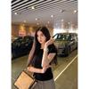 Shoulder Round Neck Slim Fit Short Sleeve T-shirt for Women, New Summer Hot Girl Waist-Cinching Slimming Short INS Gray Top