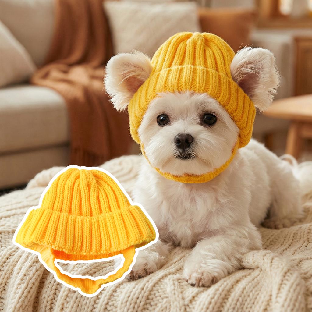 Knitted Pet Hat with Ear Holes Winter Warmer Dog Hat Elastic Puppy Beanie Cap Christmas Pet Thermal Accessories for Dogs & Cat