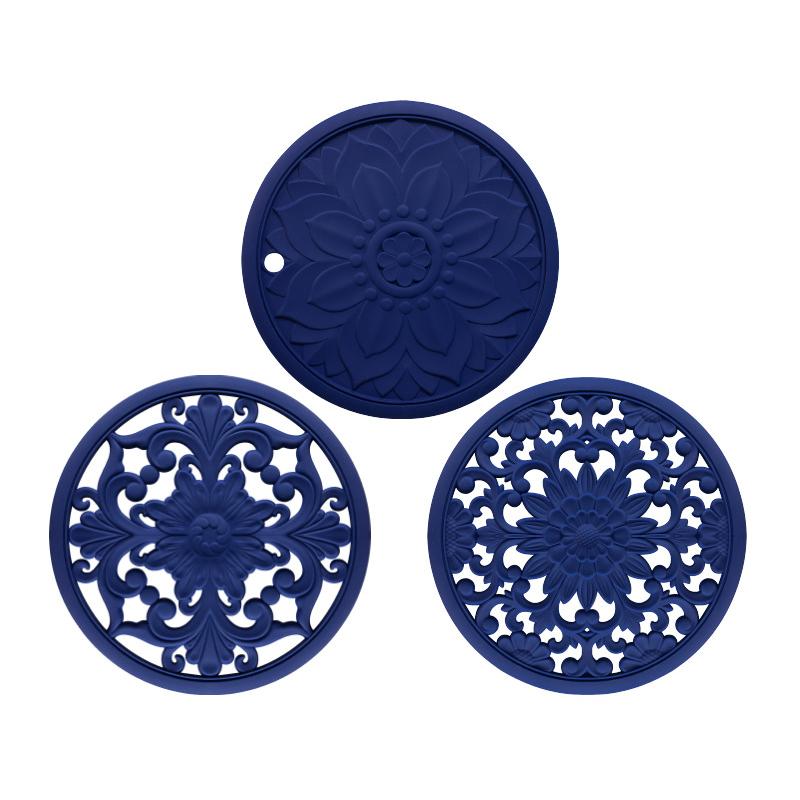 3pcs/Set Silicone Tableware Mat Vintage Hollow Carving Silicone Pad Heat-insulated Bowl Cup Pot Placemat Home Table Decor