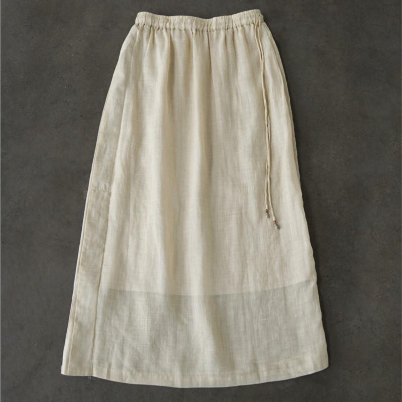Johnature Women Vintage Solid Color Skirts Elastic Waist Ramie High Quality Cloths Summer Loose Female A-Line Skirts