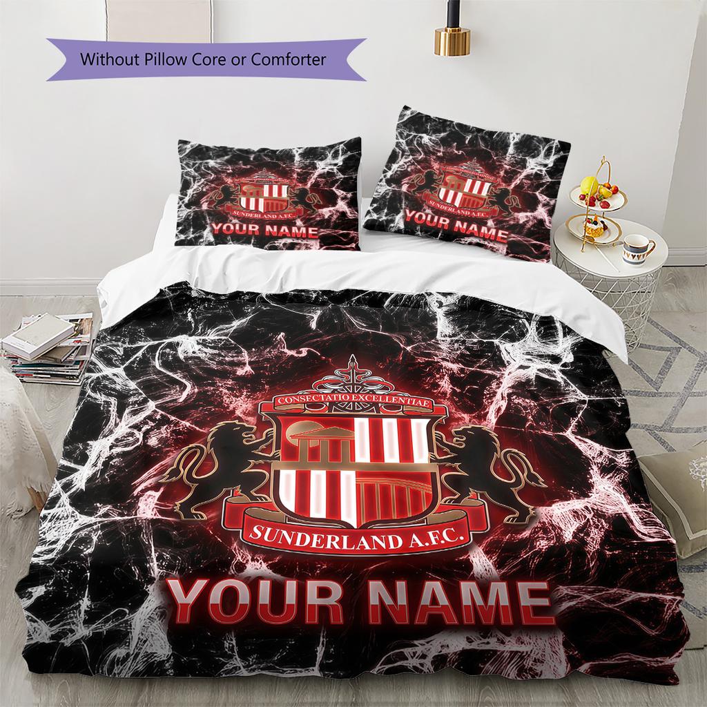 Custom Name Sunderland AFC Pattern Bedding Quilt Set Home Decoration Gift (1 * duvet cover + 2 * pillowcase without core)