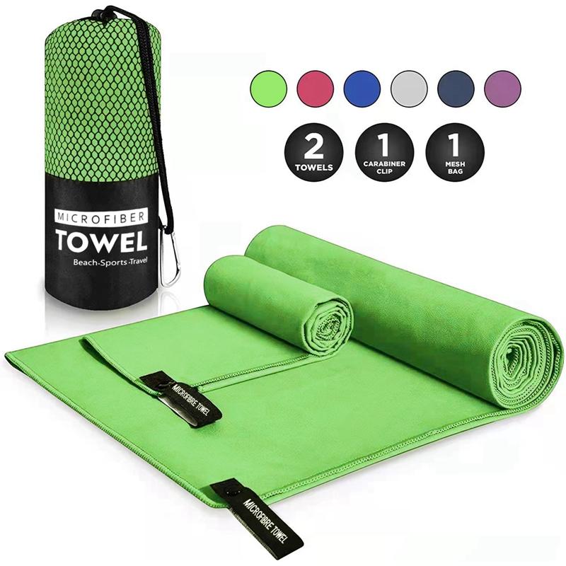 2PC Set Solid Microfiber Gym Towel Perfect Travel Sports Camping Beach Towels Fast Drying Super Absorbent Swimming Bath Towel