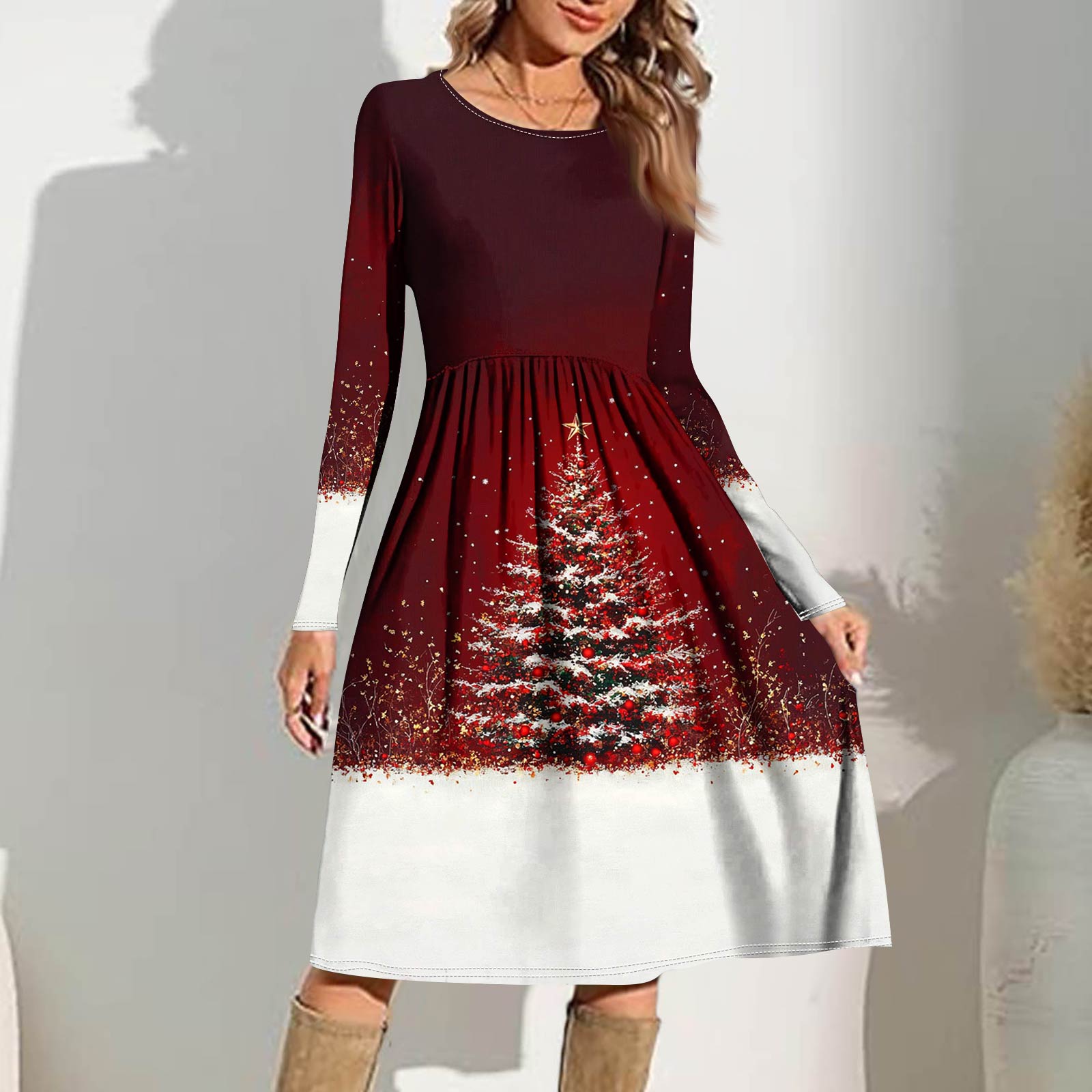 

Женское повседневное платье с градиентным принтом, весеннее, с карманом, с круглым вырезом, с длинным рукавом S