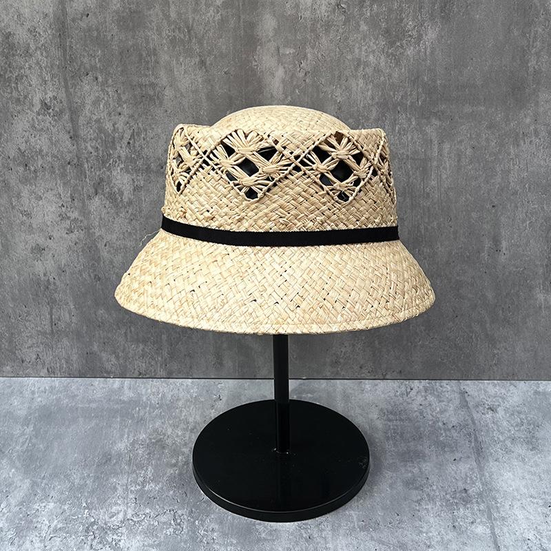 Retro Raffia Hand-Woven Straw Hat Children'S Summer Breathable Top Hat Hollow Pattern Shows Small Face