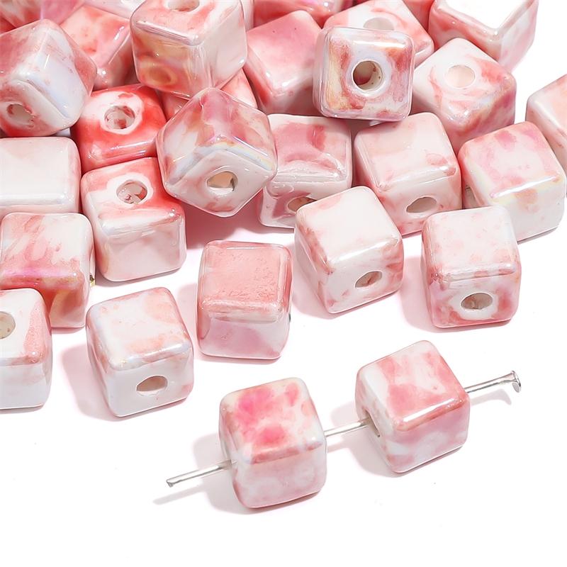 10Pcs Ceramic Ink Splatter Dyed Square Beads Charms Loose Spacer Beads for DIY Bracelet Necklace Jewelry Making Accessories