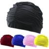 Hot Ears Pleated Free size Long Hair Protect Pool Bathing Hats Elastic Nylon Turban Swimming Cap