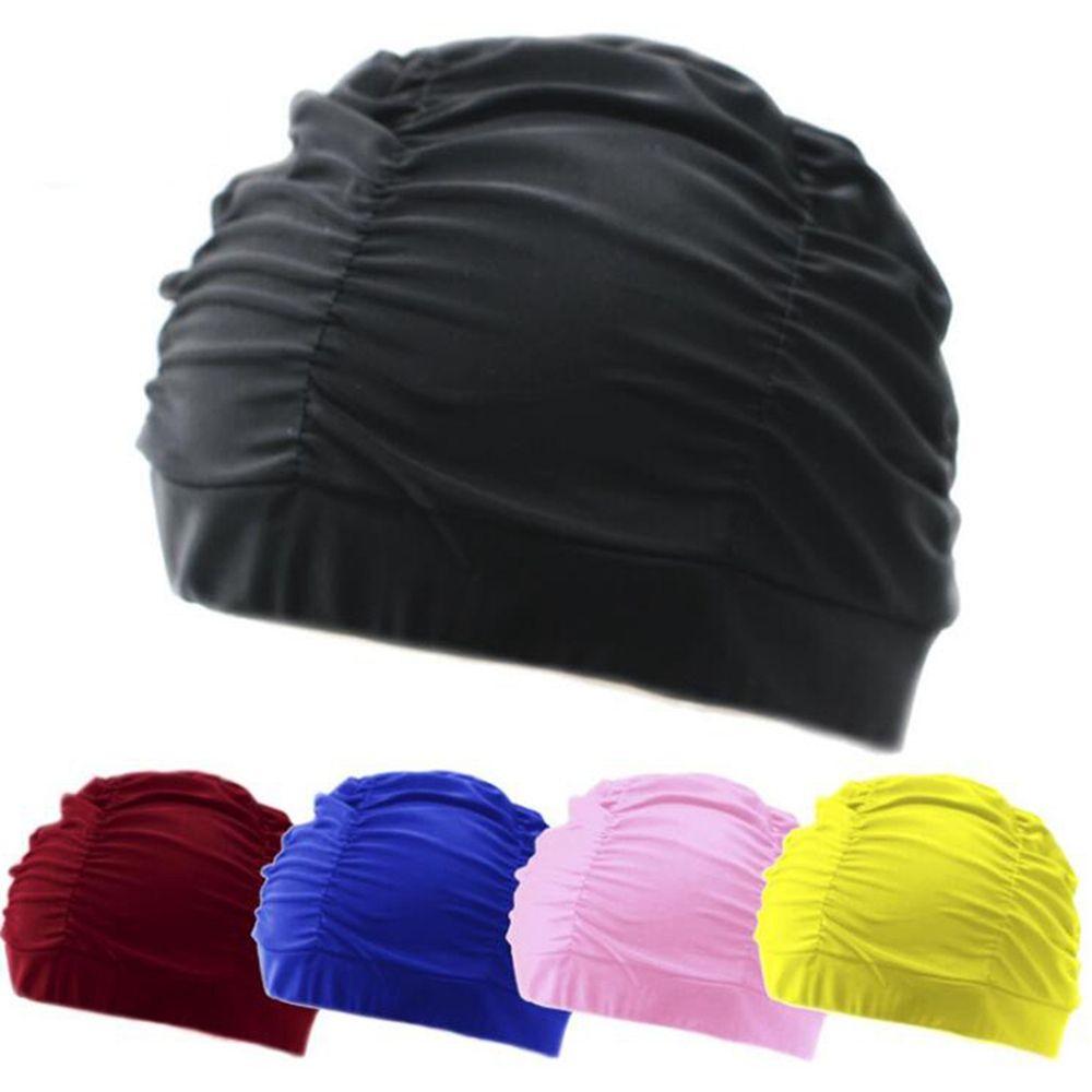 Hot Ears Pleated Free size Long Hair Protect Pool Bathing Hats Elastic Nylon Turban Swimming Cap