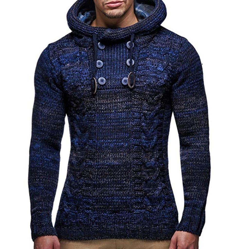 European And American Men's Knitting Coat Autumn And Winter High Collar Hooded Sweater