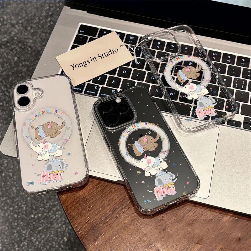 Little Elephant Stacking Game Acrylic Cartoon Case for iPhone 11/13 Pro/14/15/16/17 Pro Max