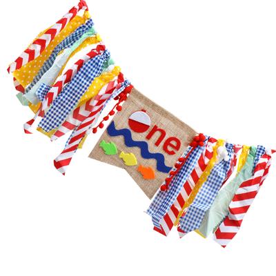 Latte mit Fischerei-Thema Erster Geburtstag Flaggenbanner Baby EINS Hochstuhl Happy Dekorationen für Jungen Party Hängende Dekorationen Requisiten