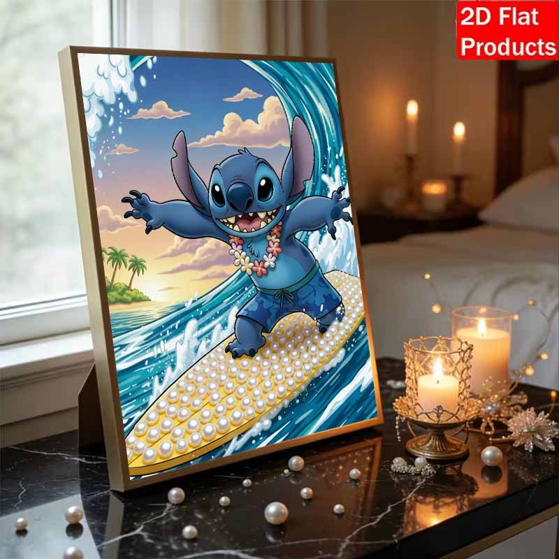 Disney Pearl Painting Set Stitchs Pearl Surfing Adventure Exquisite and Sparkling Painting Crafts Home Wall Decorations Handmade Gifts