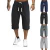 Summer Men's Casual Solid Color Shorts, Cotton and Linen Lace Up Leg Buckle Men's Pants