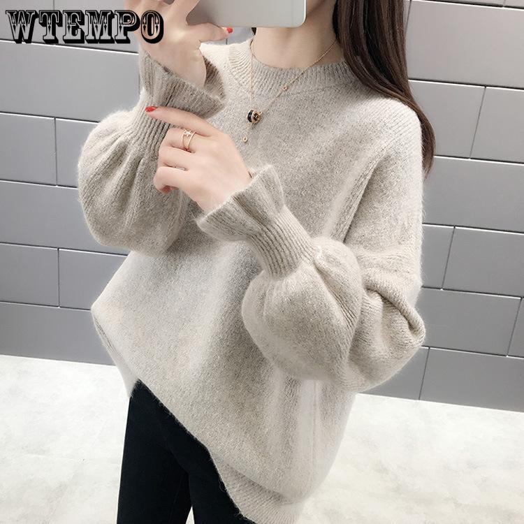 Women's Pullover Sweate RHorn Sleeve Autumn and Winte Loose Long Sleeved Knitted Sweater for Women