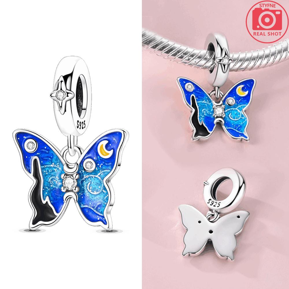 Original Copper Blue Iris Flower Pendant Butterfly Starry Sky Heart Beads Fit Bracelet Women Jewelry Diy Anniversary Gift