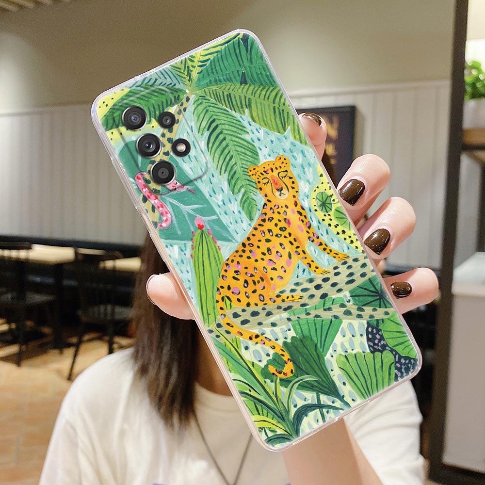 Original Jungle Animal Print Clear Case For Samsung Galaxy A54 A55 A53 5G Cases A52 A23 A13 A32 A33 A73 Soft Cover Sloth Leopard
