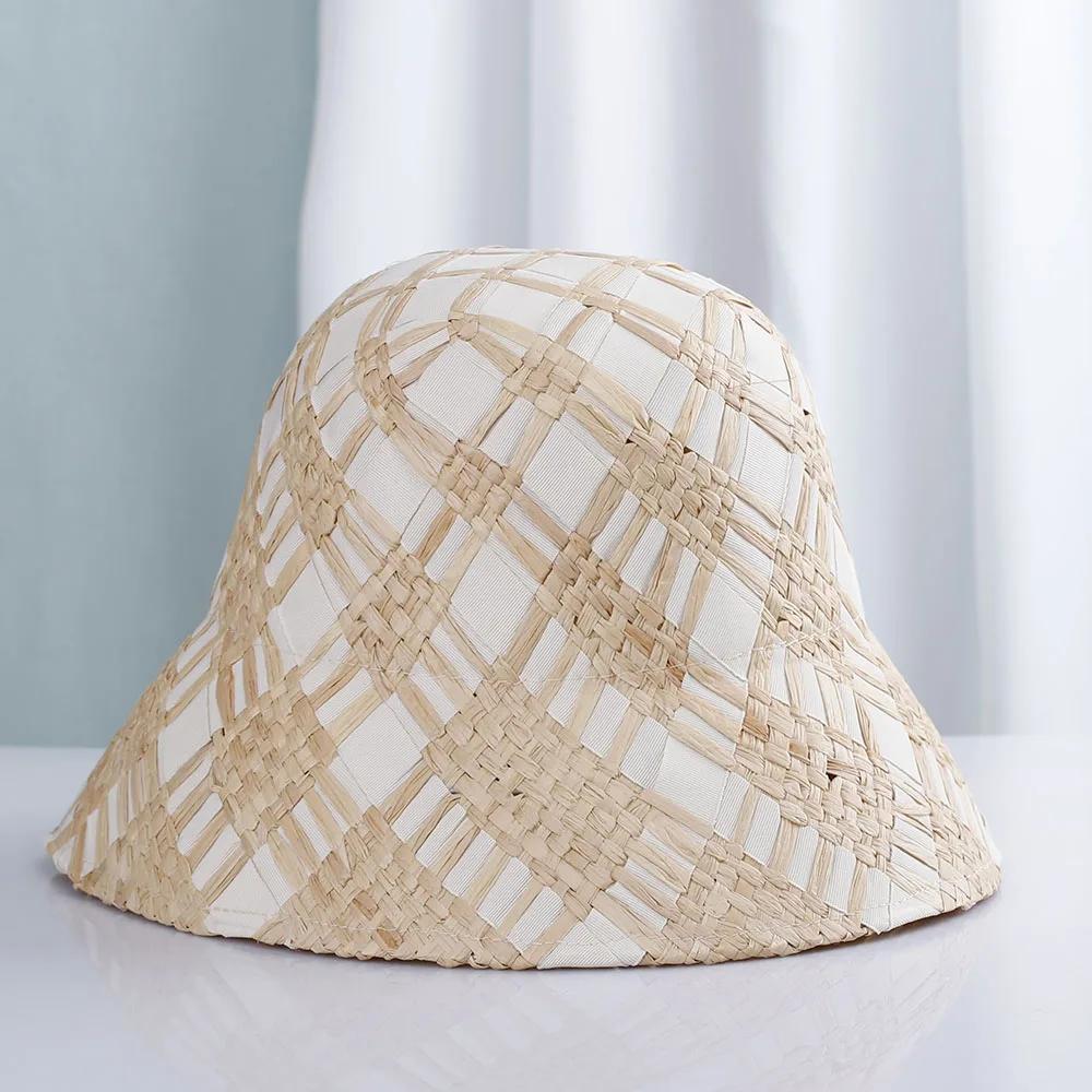 

2025 Женские шляпы-ведра из соломы Лафит Панамы Защита от УФ-лучей Солнцезащитный козырек Пляжные шляпы модные Козырьки Складная женская летняя шляпа от солнца