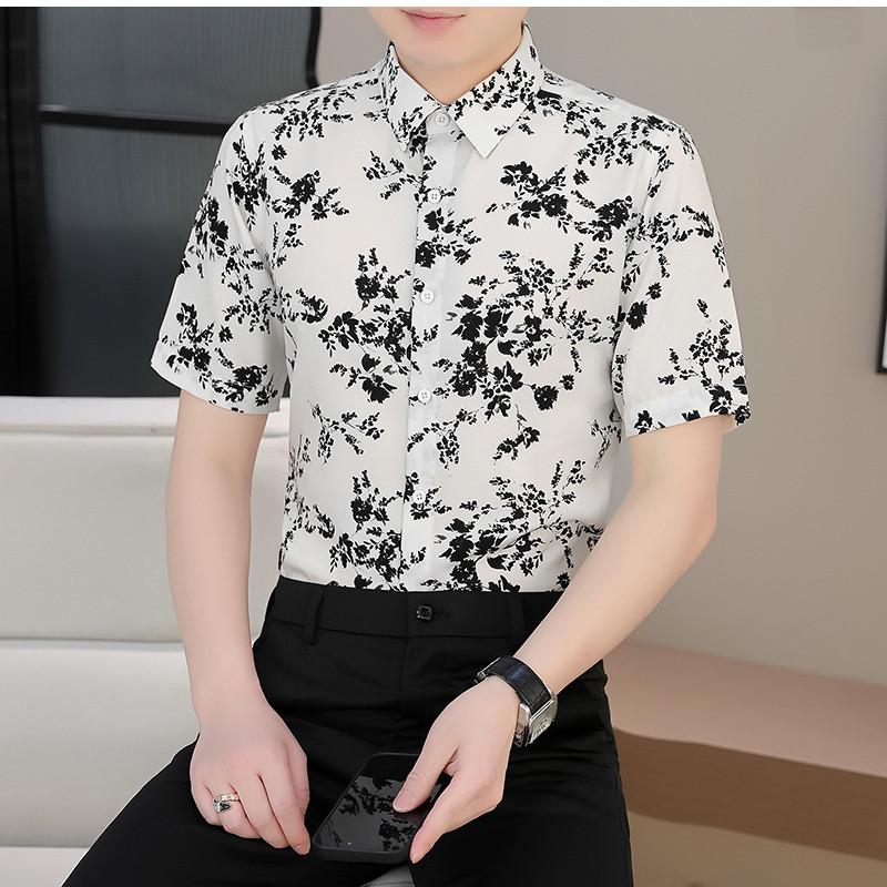 Winter Treasures Lei Professional Floral Print Business Casual Short Sleeve Shirt