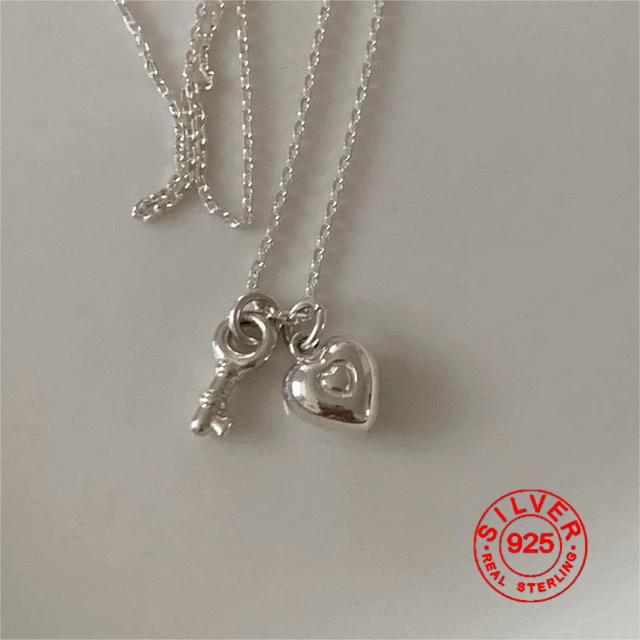 BF CLUB Silver Color Necklace For Women Key Heart Engagement Fine Jewelry Wedding Party Birthday Gift