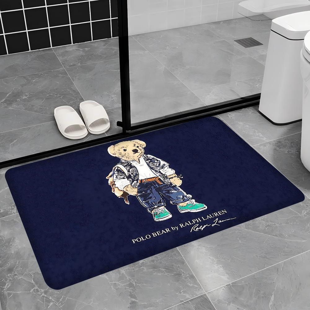 P-Olo Teddy Bear Microfiber Door Mat Anti-Slip Absorb Water Long Strip Cushion Bedroon Mat Bedside Mats