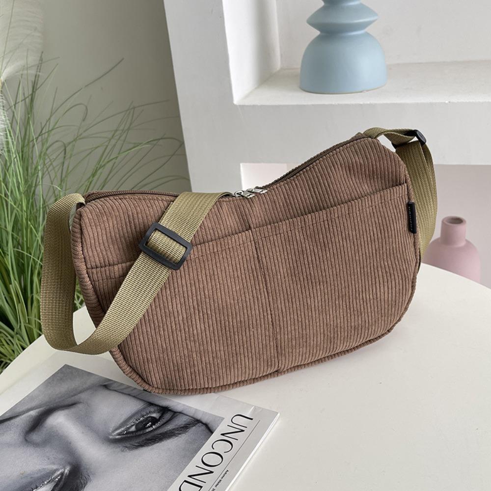 Korean Style Corduroy Shoulder Bag Cotton Cloth Canvas Handbag Solid Color Shoulder Bag  All-match