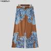 INCERUN Mens Vintage Paisley Print Wide Leg Trousers Casual Loose Straight Pants Bohemian Streetwear High Waist Bottoms