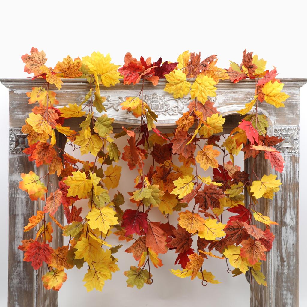 Fancyfamily 1PC Thanksgiving Simulation Maple Leaf Vine Wall Hanging Festival Home Decoration
