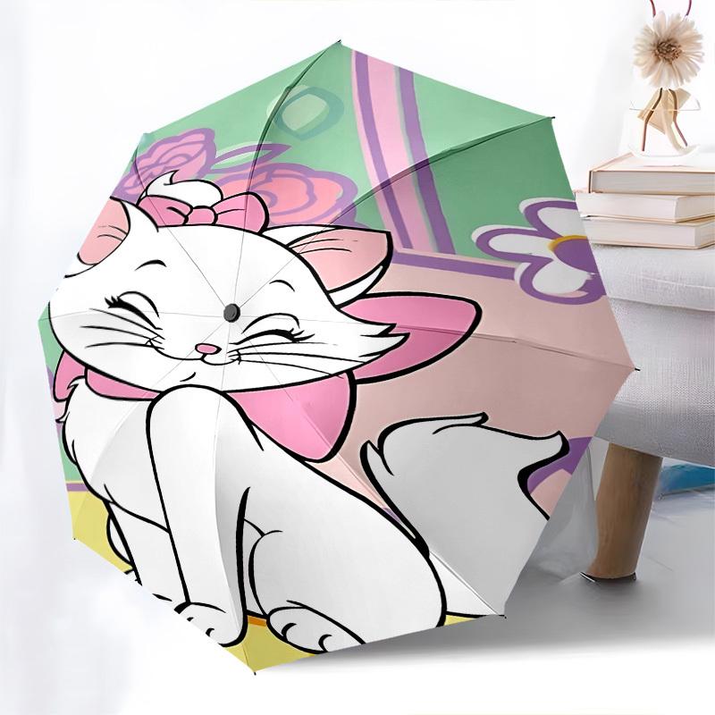 Aristocats, Marie Themed Automatic Opening and Closing Umbrella, Brightly Colored 8-rib Portable Umbrella, Suitable for Men and Women, A Perfect Gift