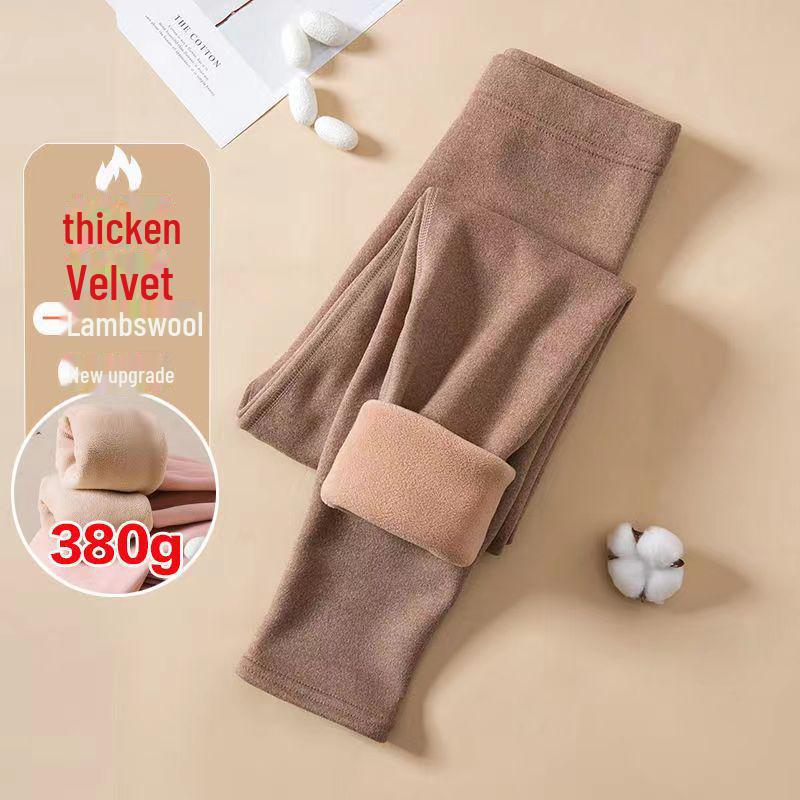 Women's Camel Wool High-Waist Leggings - Warm Lambskin, Plus Velvet, Thickened, Large Sizes for Autumn/Winter.
