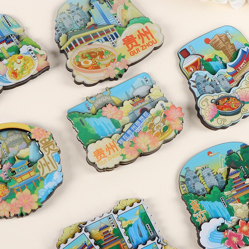 National City Scenic Cartoon Holz-Epoxid-Kühlschrankmagnet