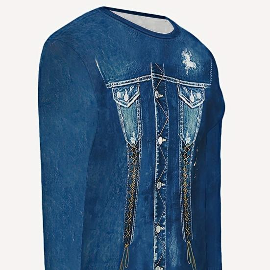 Dam 2-delade Outfits med Falskt Denimtryck Långärmade Toppar Bodycon Leggings Byxset Sexiga Festkläder Träningsdräkt