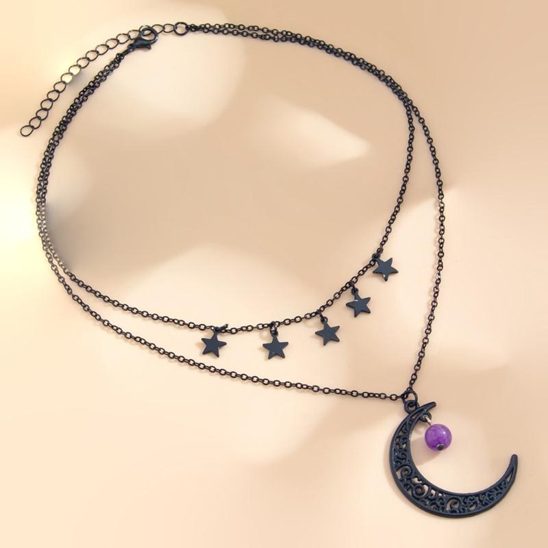Gothic Necklace Hollow Moon Star Pendant Neckchain for Women Fashionable Jewelry Gift For Parties and Festivals