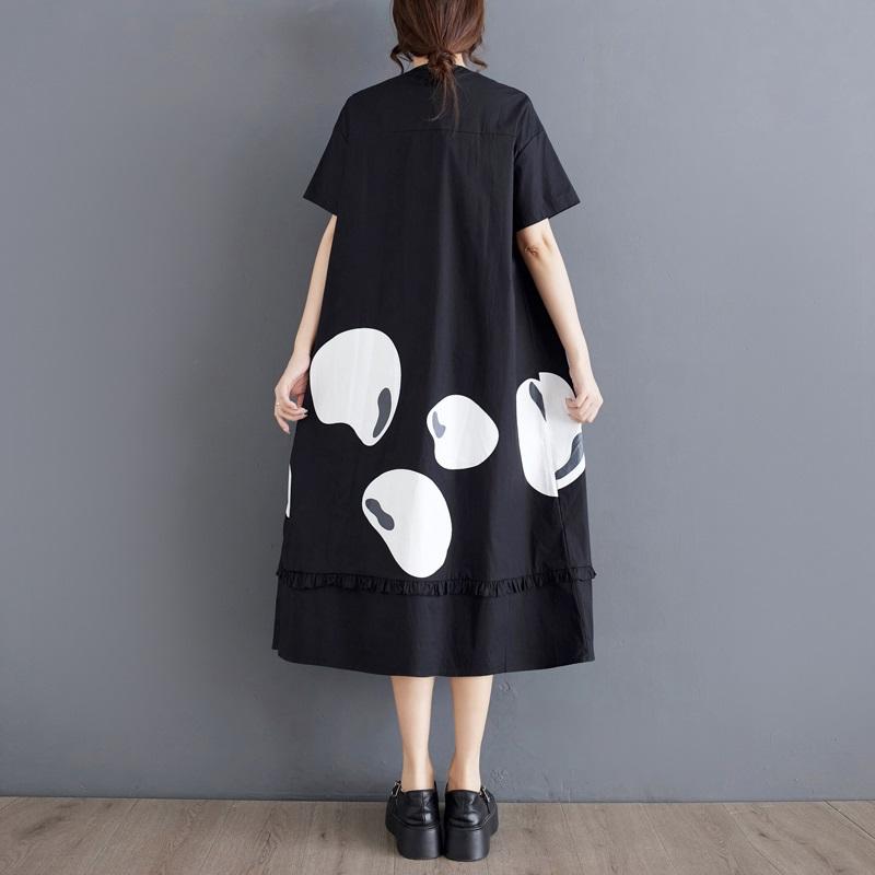 Short Sleeve Plus Size Black Cotton Vintage New In Dresses for Women Casual Loose Long Summer Dress