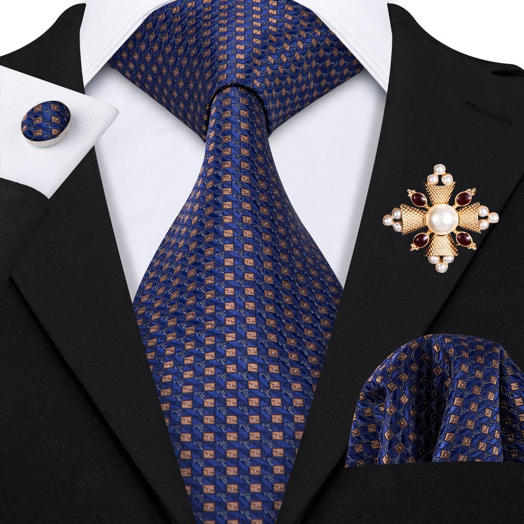 Barry.Wang Pearl sagė su kaklaraiščiu vyrams Paisley gėlių šilko kaklaraištis Hanky rankogalių sąsagų rinkinys