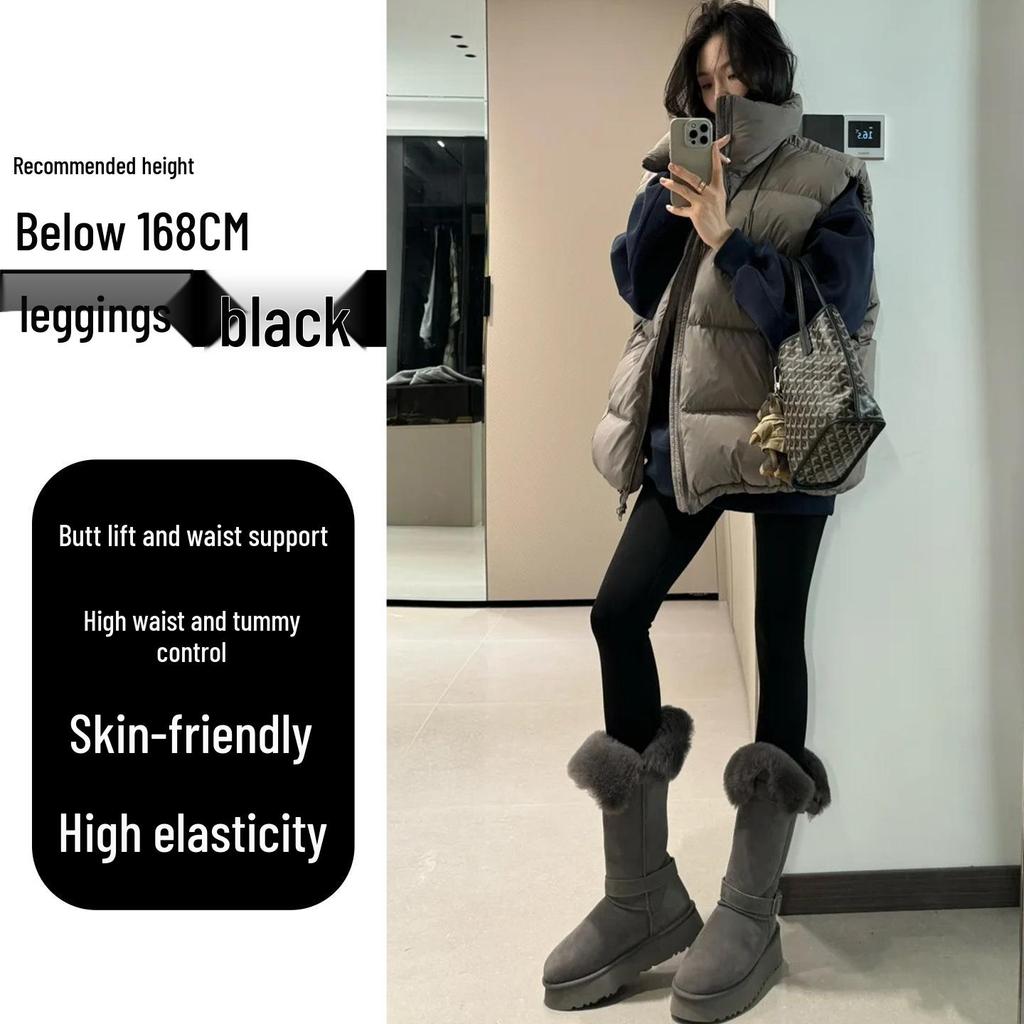Women's High-Waist Lambswool & Cotton Leggings - Thick, Warm, Velvet-Lined, Butt-Lifting Autumn Pants