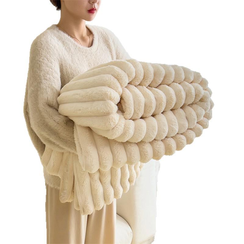 Cross-Border Rabbit Fur Plush Flannel Blanket: Multifunctional for Nap, Bed, Sofa, or Car.